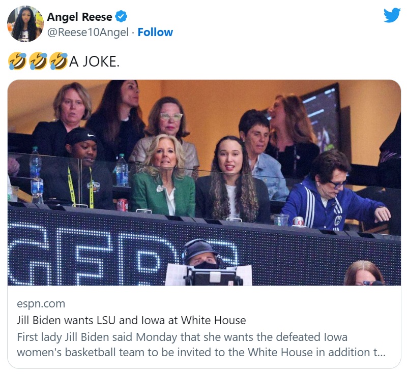 Angel Reese calls Jill Biden a joke on Twitter