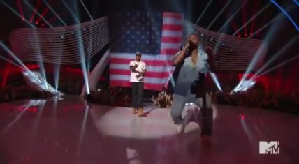 Jay-Z and Kanye West performing live at the 2011 MTV Video Music Awards.