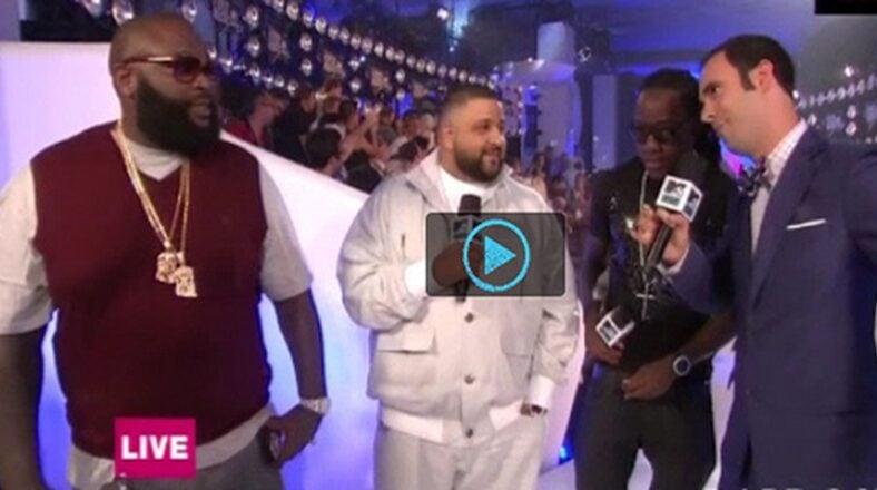 Rick Ross, DJ Khaled, and Ace Hood interview during the 2011 VMAs, where Ross addresses Kreayshawn dissing him.
