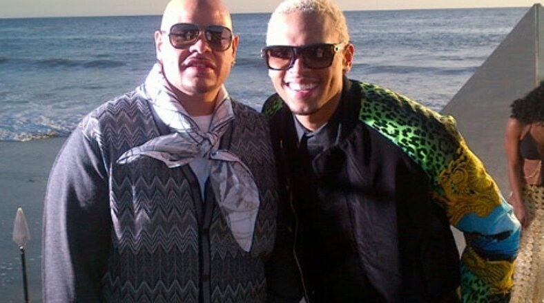 Fat Joe and Chris Brown shoot Another Round music video on beach