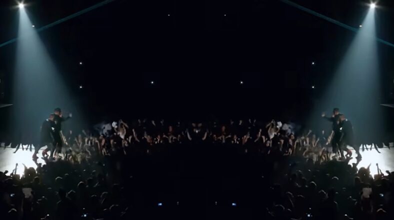 Jay-Z and Kanye West performance in Los Angeles clip in Niggas in Paris music video