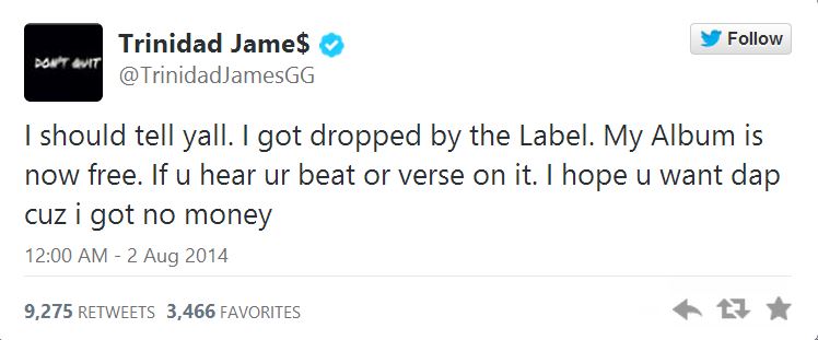 Trinidadjamesgotdroppedtweet