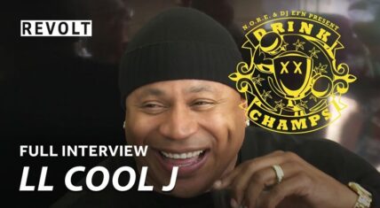 LL Cool J laughing during Drink Champs interview.