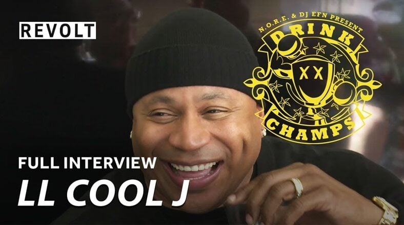 LL Cool J laughing during Drink Champs interview.