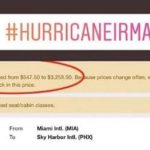 Screenshot of a Delta Airlines ticket showing a price surge from $547.50 to $3,258.50 due to Hurricane Irma.