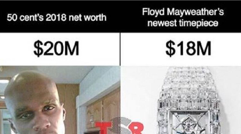 Floyd Mayweather compares 50 Cent’s net worth to his $18 million watch in Instagram post.