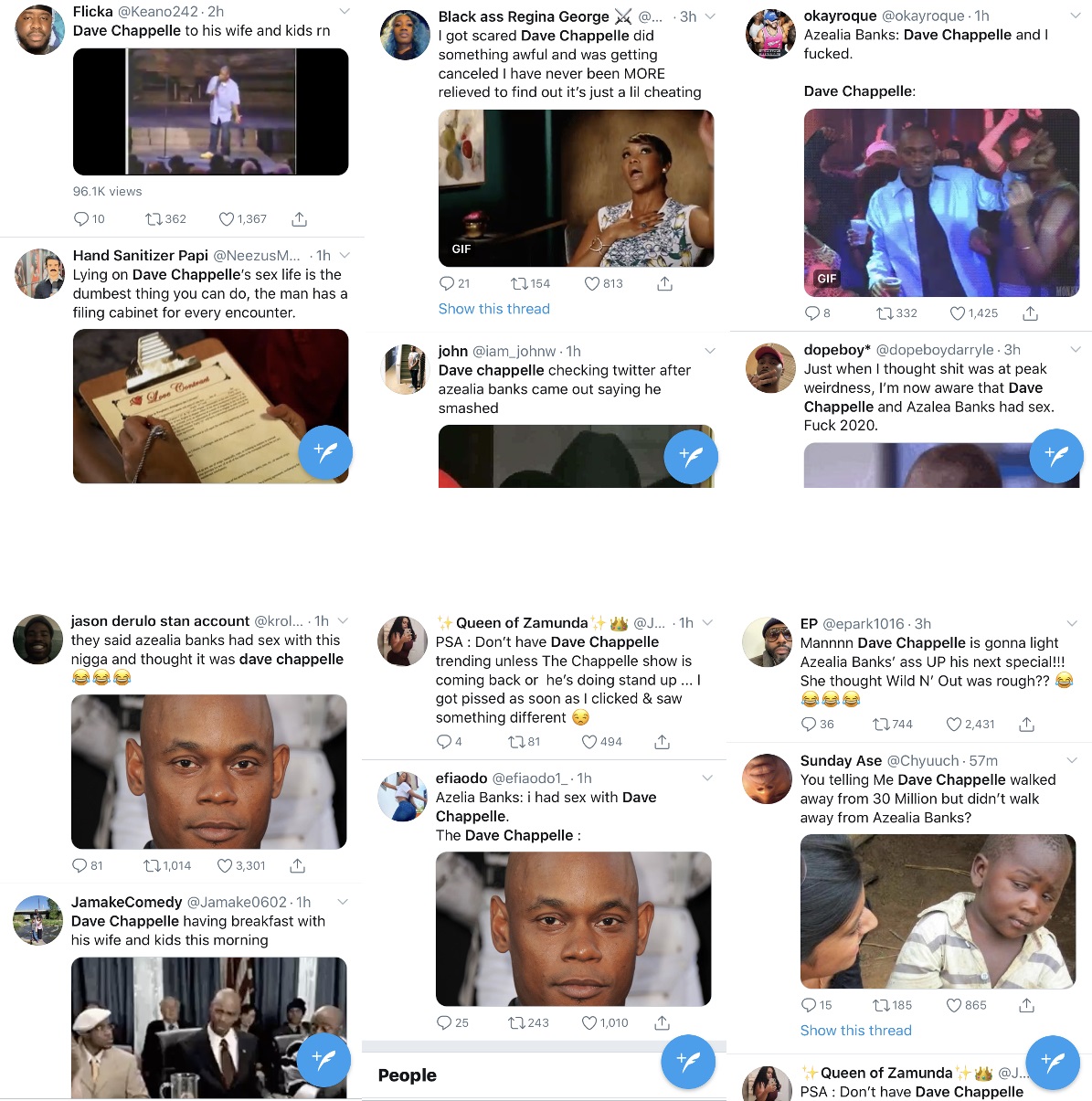 Azealia Banks went on her Instagram Live, this morning, where she blasted Dave Chappelle. She claims she had sex with the famed comedian, calling it "legendary." Once social media caught wind of Azealia Banks' Live, they began making jokes about Dave Chappelle, casting doubt on Banks' claims, and clowning her.