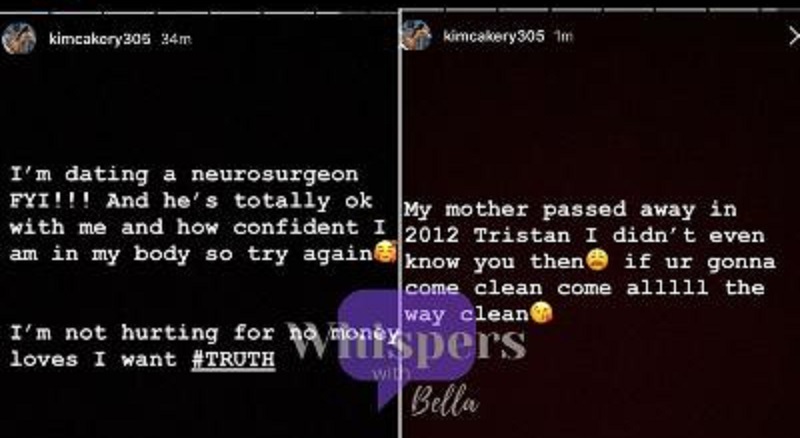 Kimberly Alexander calls out Tristan Thompson for lying about when they first met. Now telling it how it is, Kimberly Alexander said she isn't speaking out because of money. Instead, she let it be known that she's dating a neurosurgeon, so she's not hurting for money.