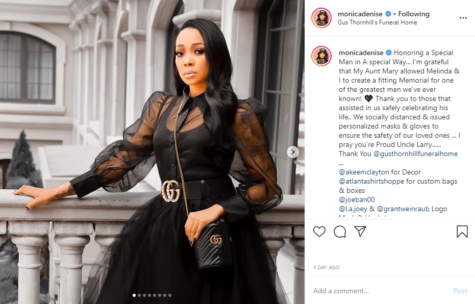 Monica honored her Uncle Larry, by throwing a special, social-distancing, version of celebration of life for him. She also had a full photo shoot she did at the funeral.
