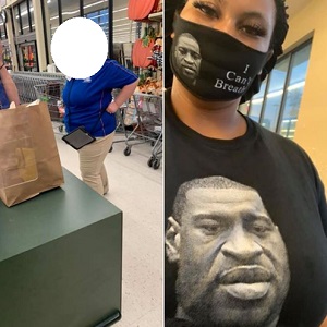 Pendorã Harrington Guillermo recently visited a Hobby Lobby, in Fayetteville, North Carolina. Her outfit offended an employee, who was seemingly upset about her "I can't breathe" mask and her t-shirt, both with George Floyd's photo prominent. The cashier took it so personally, that she refused to take Harrington's money, and even walked off. To make matters worse, Harrington spoke to the manager, who she believes gave her a half-hearted apology and kept cutting her off, before rushing her off the phone.