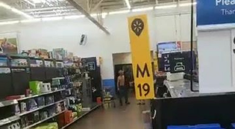 A shirtless white man entered a Fayetteville, North Carolina Walmart, located on Ramsey Street, earlier today. Some conflict broke out, leading to this man parading around the store with a bat, destroying merchandise. Allegedly, this dispute was over a phone, and the man allegedly began making racial black slurs. Eventually, the man was arrested, however.