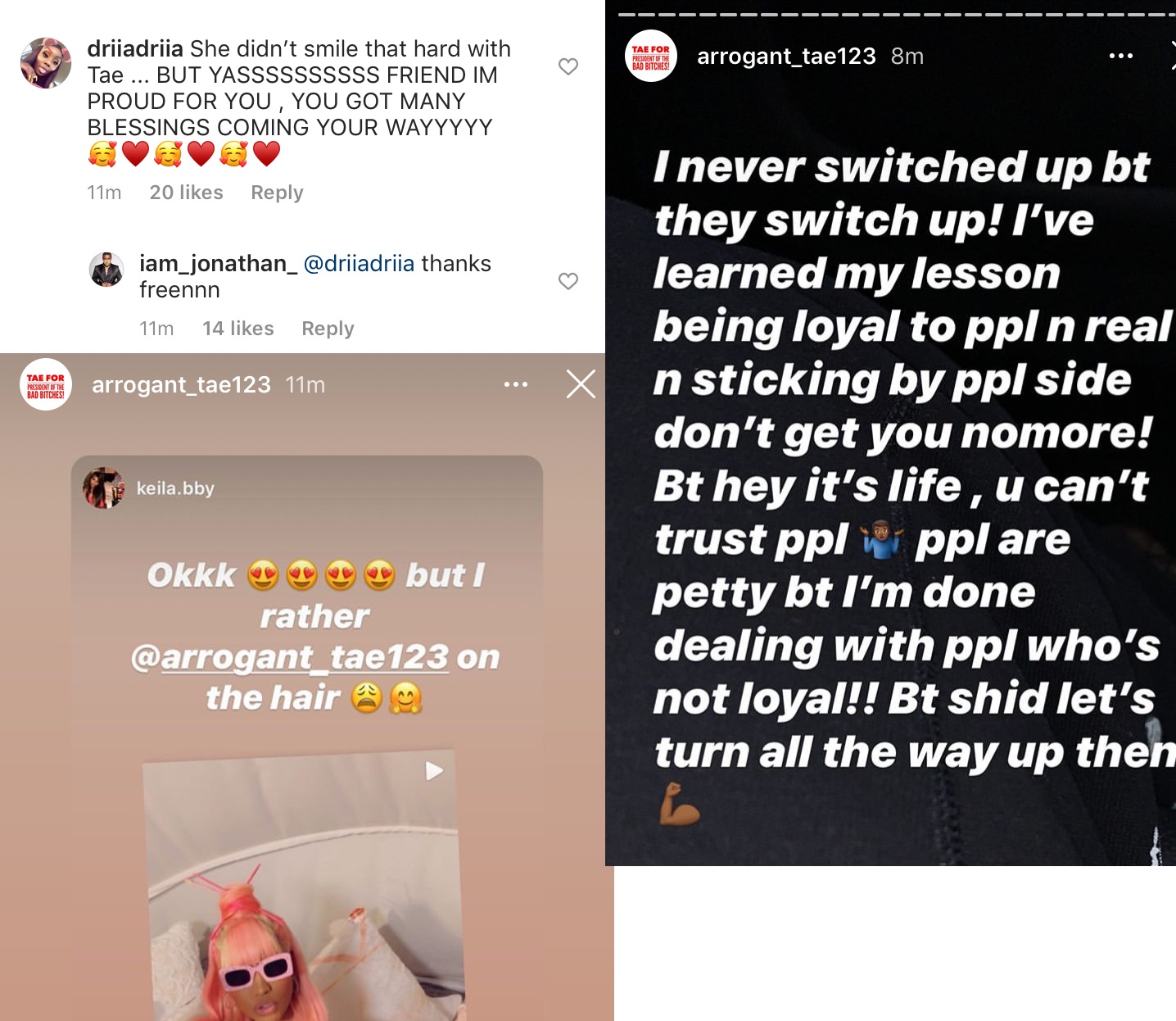 On Instagram, hairstylist, @iam_jonathan_ bragged about being Nicki Minaj's latest hairstylist, responsible for her new look. A shady fan took this opportunity to shade Arrogant Tae, Nicki's normal hairstylist