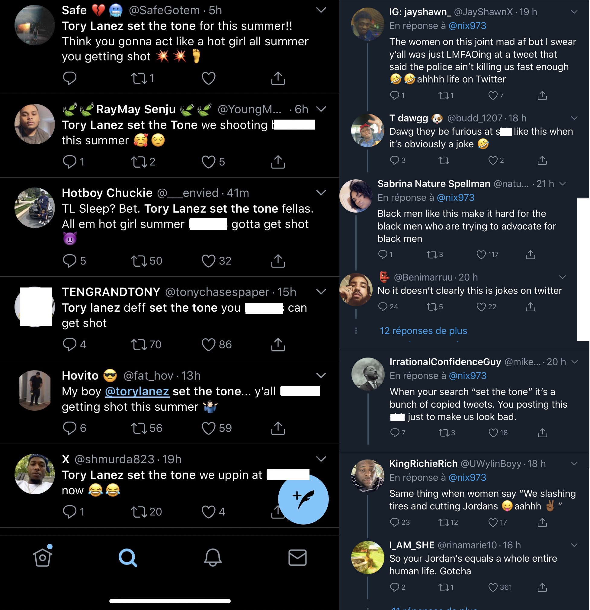 Tory Lanez allegedly shot Megan Thee Stallion in the foot, during an argument. Initial reports simply said Meg got shot, while hanging out with Tory Lanez, but as the story developed, the Toronto rapper was arrested. Since then, Tory Lanez has become a popular Twitter topic, with black men on Twitter saying that Tory Lanez set the tone, and they're shooting, this summer, which is a joke. However, in this era, the women were not having it, so they dragged the men over their comments.
