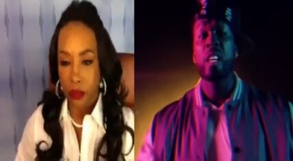 Vivica A. Fox responds to 50 Cent’s remarks in an online interview, with 50 Cent appearing in a music video side-by-side.