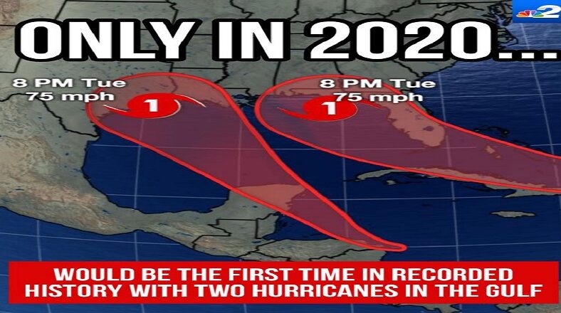 Meteorologist Jason Dunning shared a nightmare scenario for the states on the Gulf of Mexico. He shared the possibility, on Facebook, of two hurricanes hitting the Gulf of Mexico, at the same time. This came with a disclaimer that this is highly unlikely to happen.