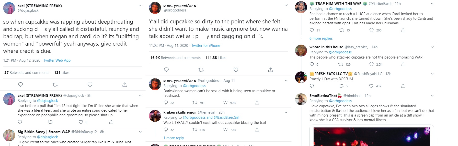 Fans on Twitter have praised Cardi B and Megan Thee Stallion for their single, "WAP," calling it "creative" and "empowering." However, a few years ago, Cupcakke did a song called "Deepthroat," which was heavily criticized. Twitter is calling out the hypocrisy, as Cupcakke took a lot of heat over what Cardi and Megan are being praised for.