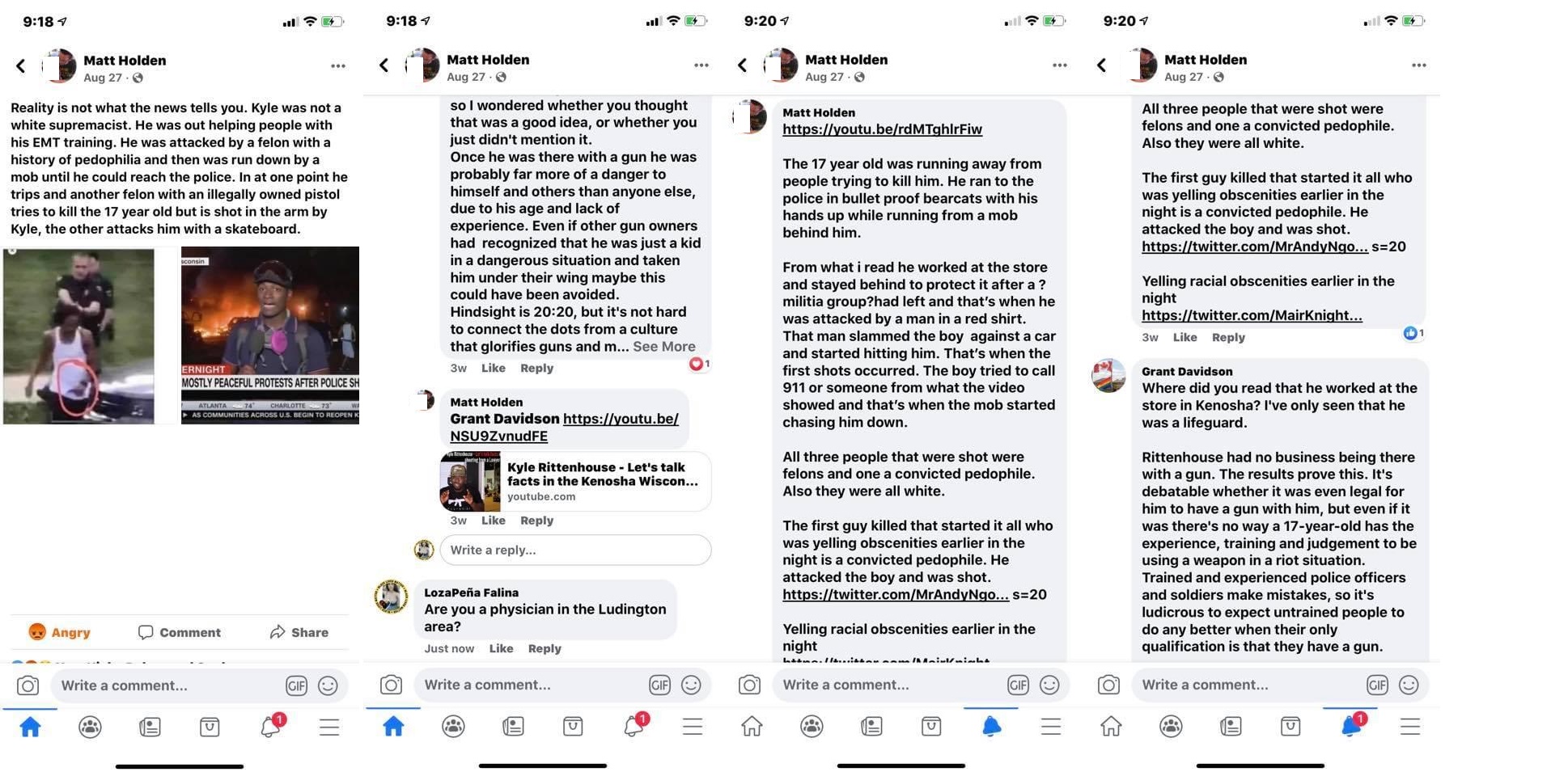 Matt Holden, a doctor for Spectrum Health Ludington Hospital, in Ludington, Michigan, is accused of being racist, on Facebook. On his Facebook profile, he's accused of defending Kyle Rittenhouse, and supporting White Supremacy. His alleged Facebook posts have gone viral, on Facebook, being shared multiple times.