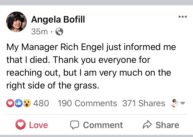 Angela Bofill was rumored to have died, this morning. The singer hasn't died, but she took all of the rumors in stride. Using her sense of humor, Angela Bofill took to Facebook, saying she heard that she died, but let people know that she is alive and well.