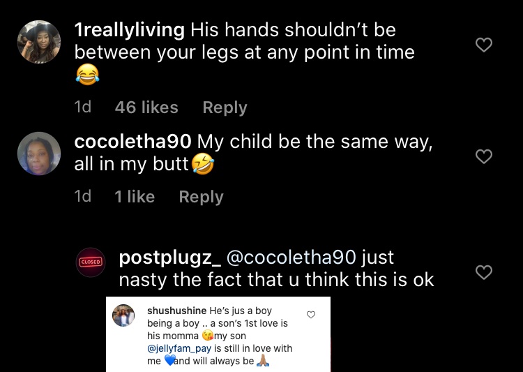 Angela Simmons shared a photo of herself and her son. The photo began to spark controversy, as her son had his hand between her legs. Her comment about her son being such a boy sparked backlash in the IG comments, with people calling the situation inappropriate.