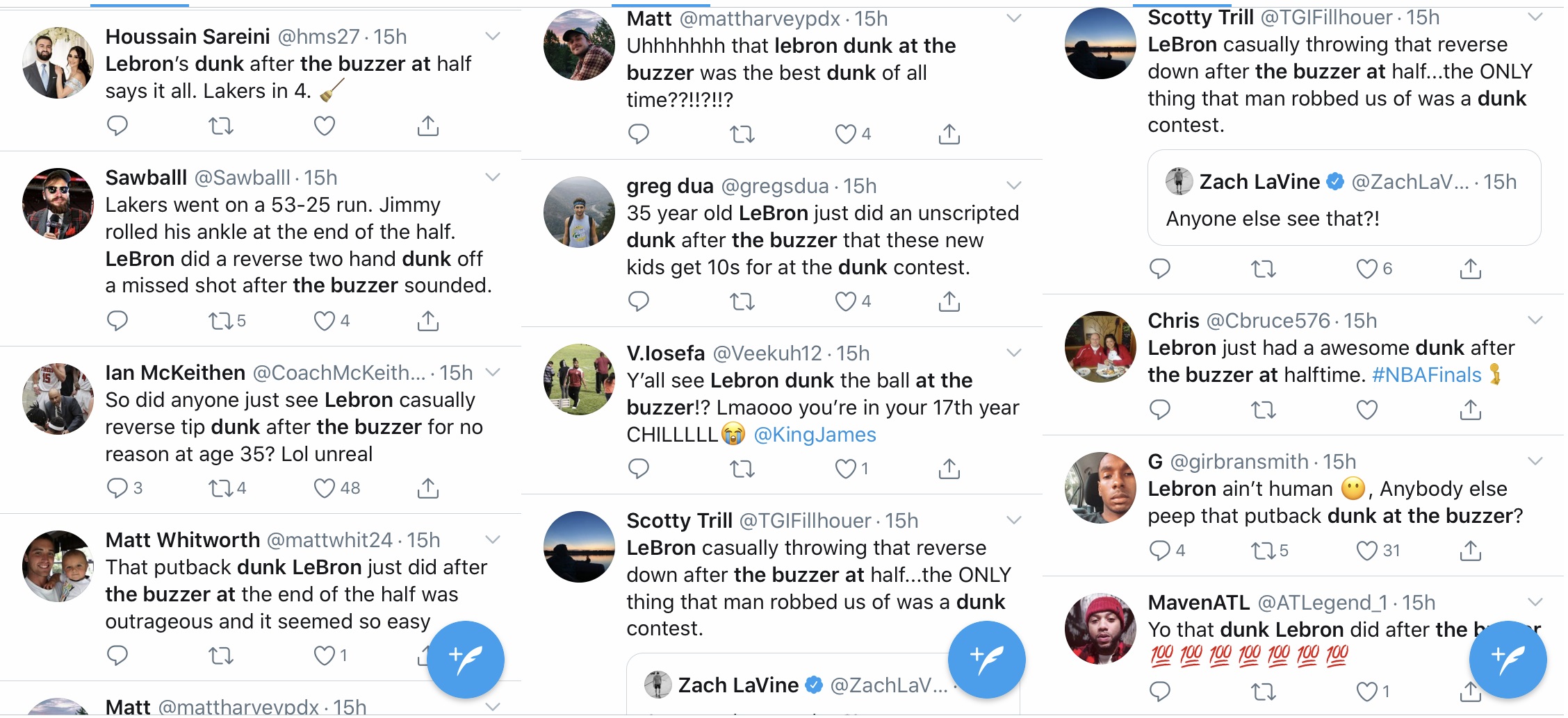 LeBron James was showing off, in Game 1 of the 2020 NBA Finals, against the Miami Heat. His reverse dunk at halftime was just an exhibition, as he went for a reverse dunk, after the buzzer. Twitter was amazed seeing LeBron doing that at the age of 35, just because.