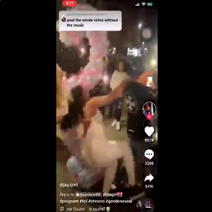 Man knocks over pregnant woman at her gender reveal party.
