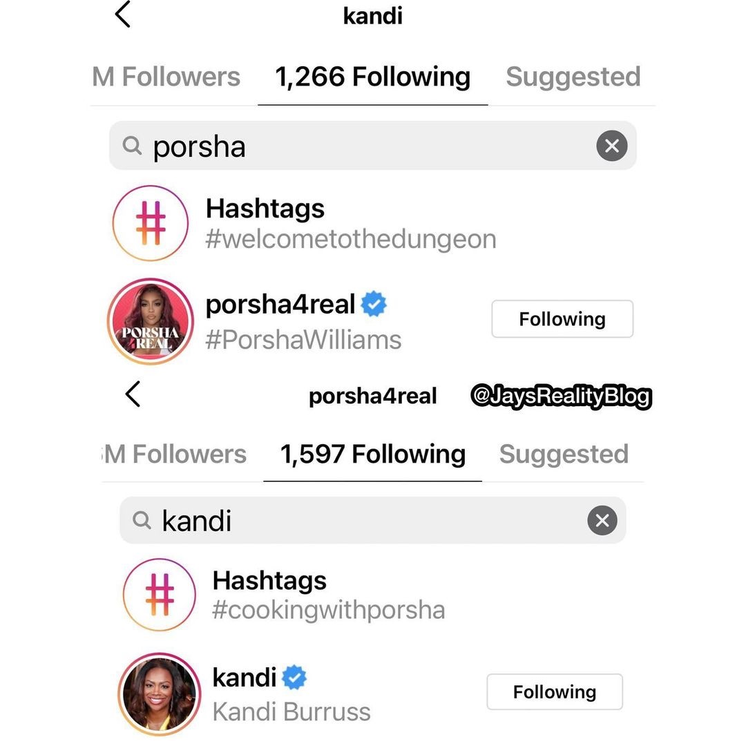 Kandi and Porsha follow each other on IG