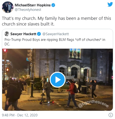 Proud Boys rip burn Black Lives Matter BLM flag off DC church