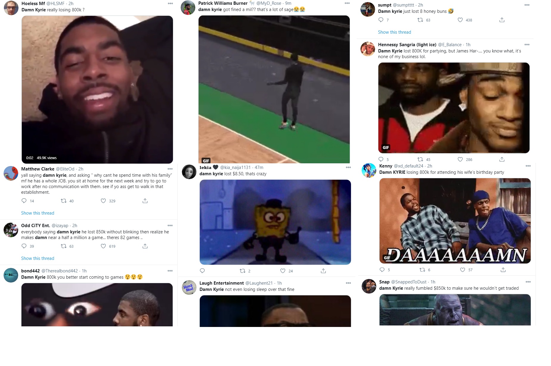Damn Kyrie Irving fined indoor party