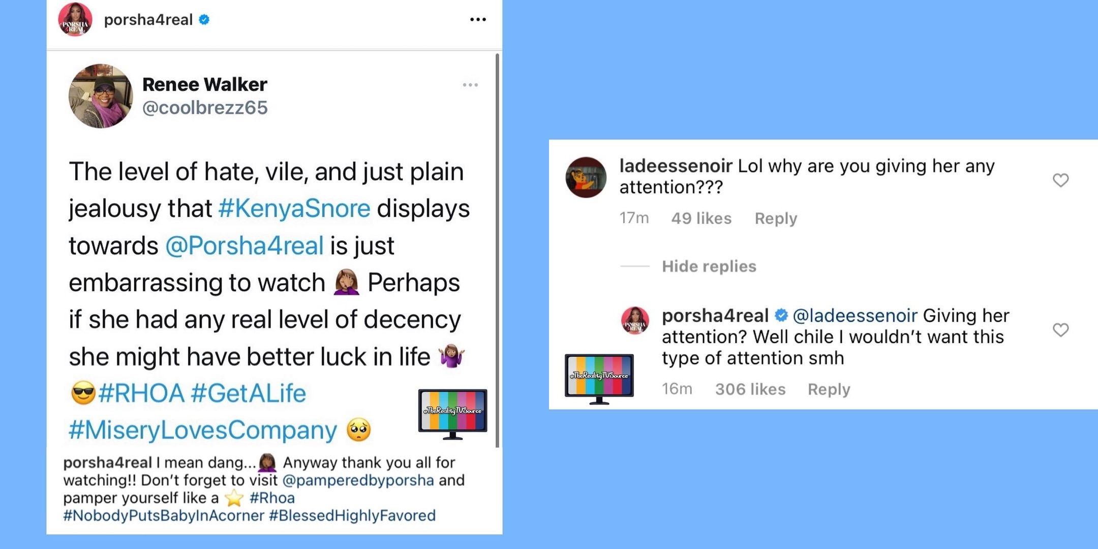 Porsha Kenya jealousy hate vile Instagram Twitter