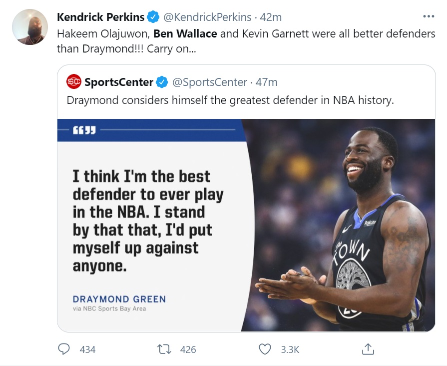 Kendrick Perkins Draymond Green greatest defender in NBA history Ben Wallace Kevin Garnett Hakeem Olajuwon