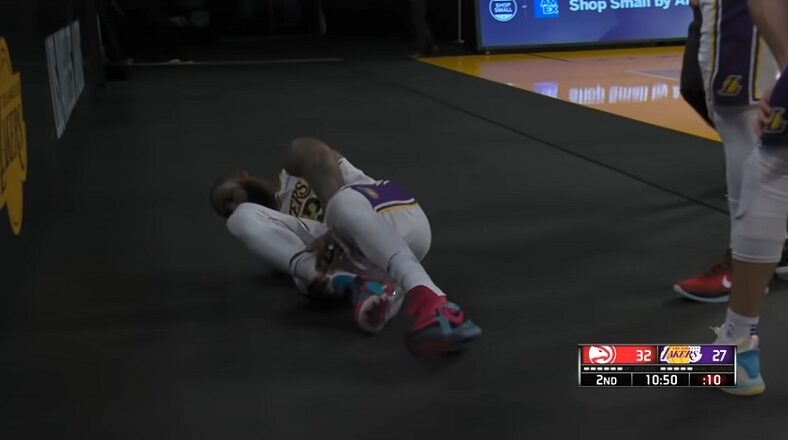 LeBron James ankle injury Hawks video