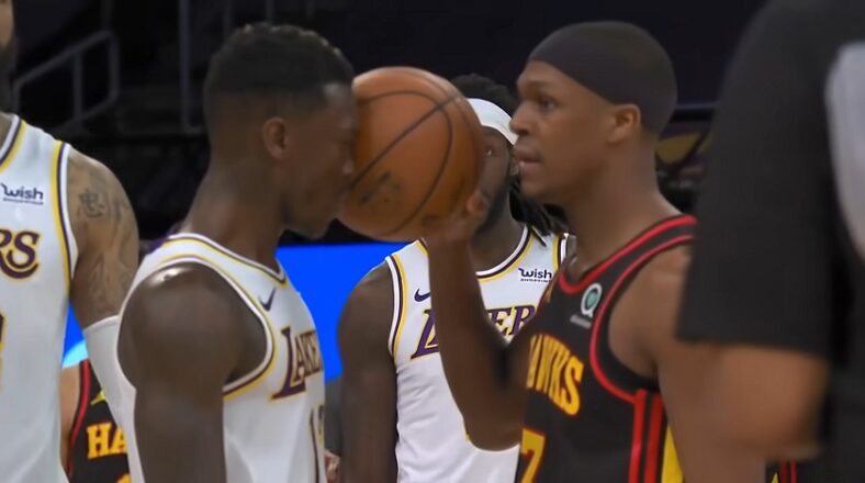 Rajon Rondo palms ball to Dennis Schroder's head