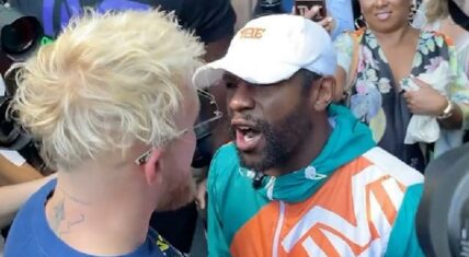 Floyd Mayweather Jake Paul hat fight faceoff