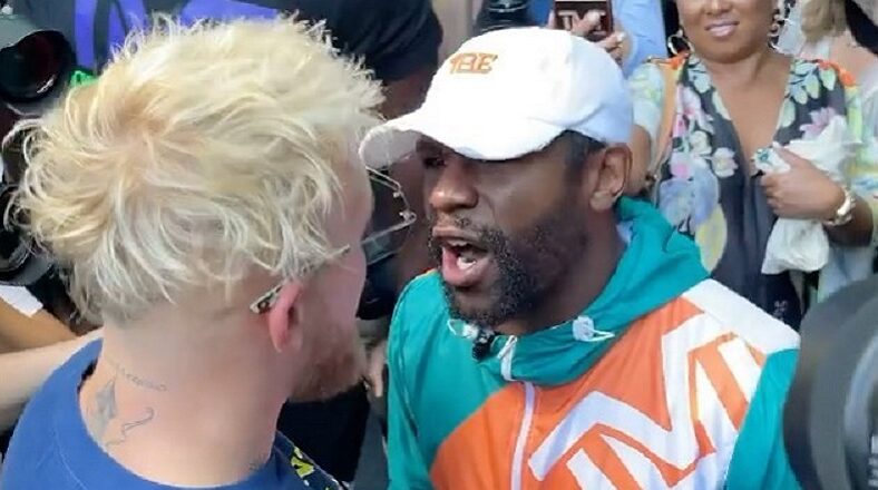 Floyd Mayweather Jake Paul hat fight faceoff