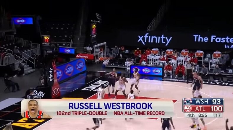 Russell Westbrook 182 triple doubles NBA history
