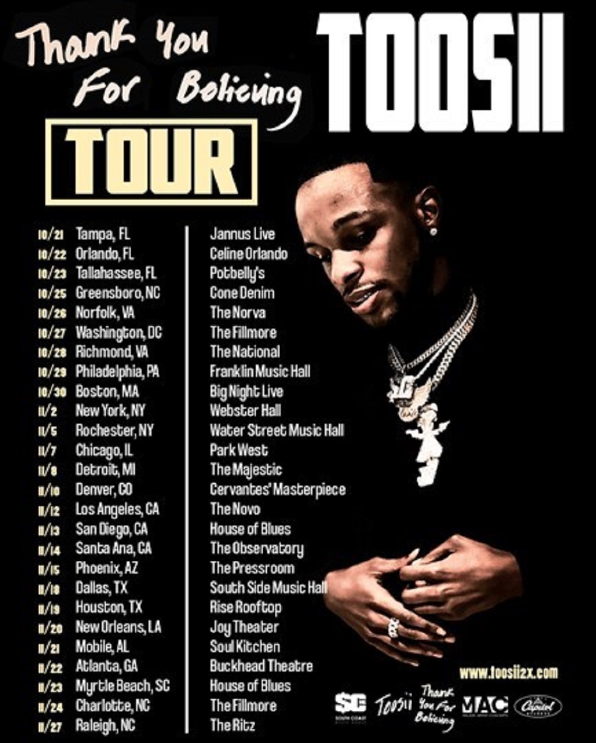 Toosii Thank You For Believing tour dates