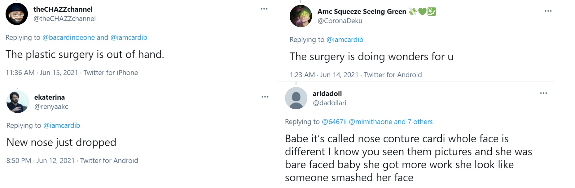 Cardi B rumored nose job plastic surgery