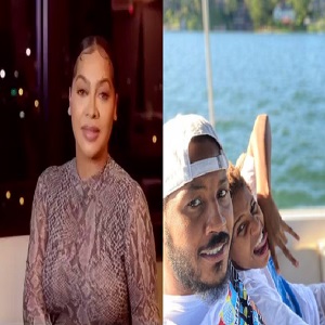 Lala and Carmelo Anthony at son's basketball game in Miami