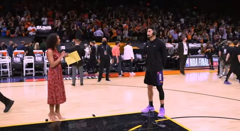 Devin Booker interview with Malika Andrews after Game 2 NBA Finals win
