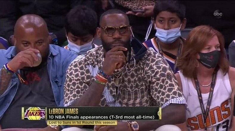 LeBron James appears courtside during Suns Bucks Game 5 in support of Chris Paul