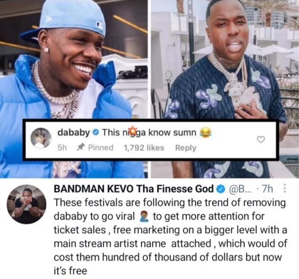 DaBaby says festivals are cancelling him for free publicity