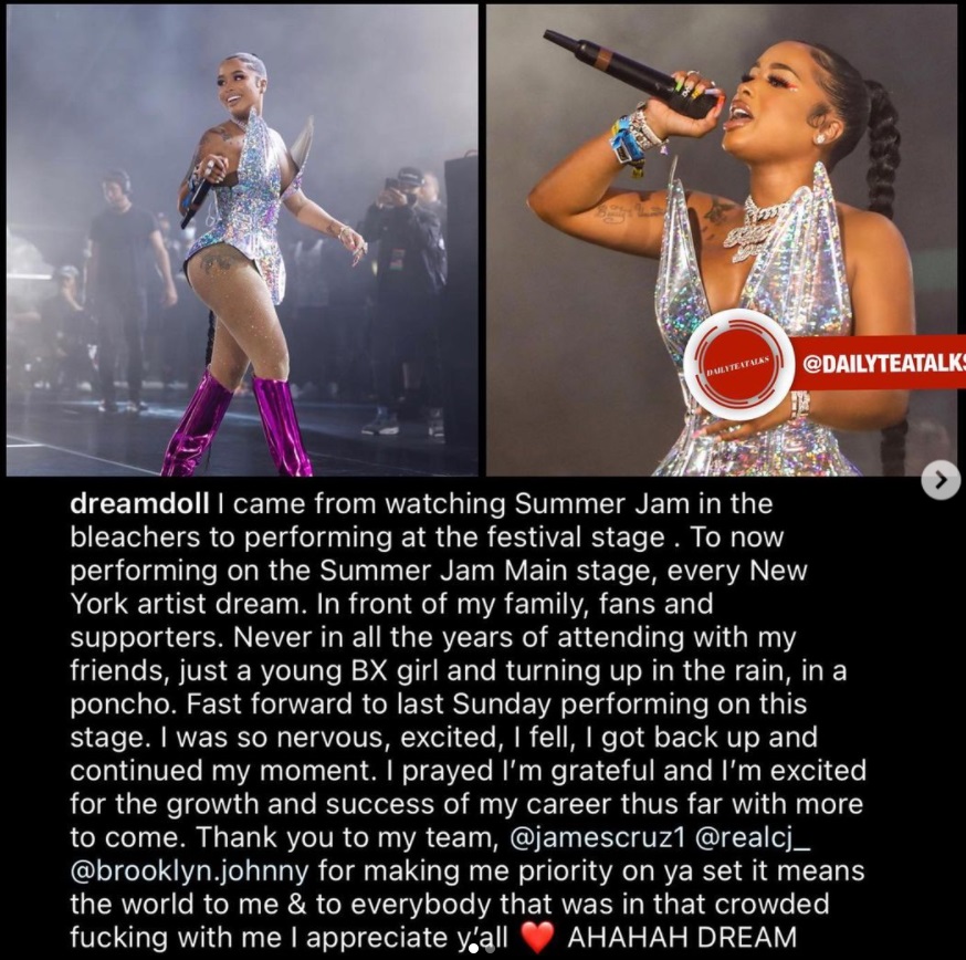 DreamDoll speaks on performing at Summer Jam and falling onstage
