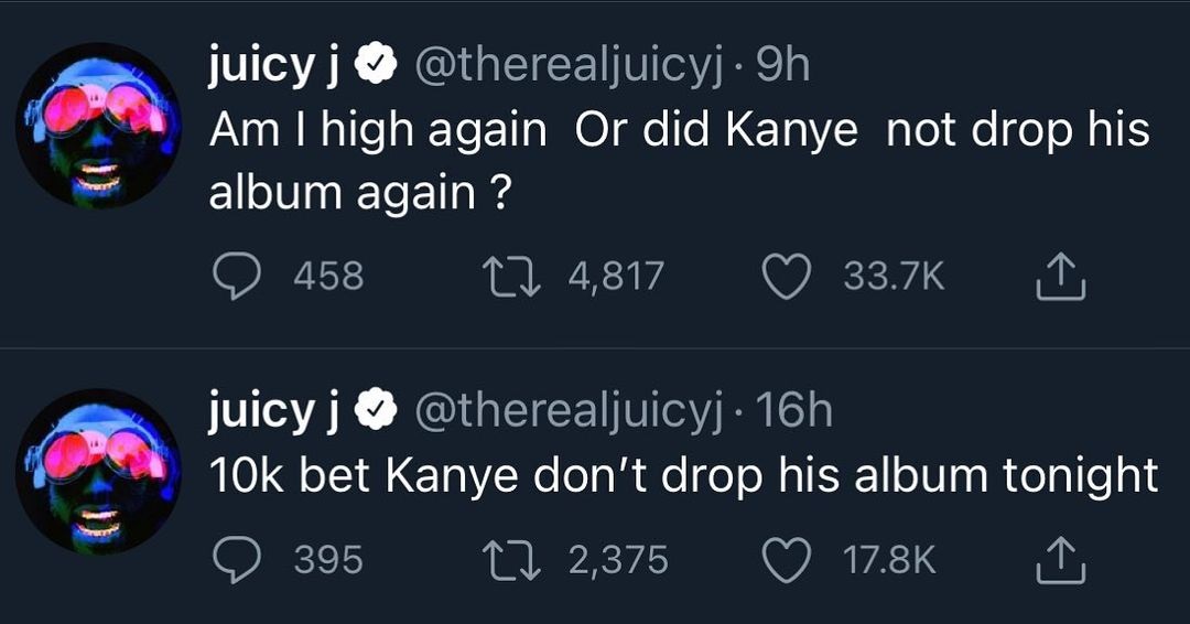 Juicy J bets 10,000 dollars that Kanye West won't release Donda album