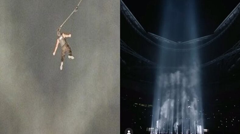 Kanye West accused of using stunt double when he was floating in the air at Donda listening party