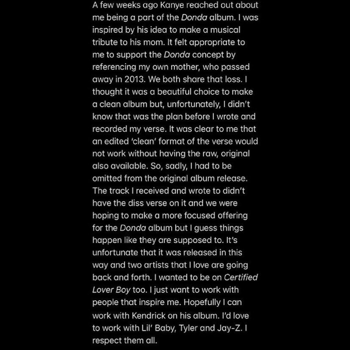Andre 3000 releases statement distancing himself from Kanye - Drake beef