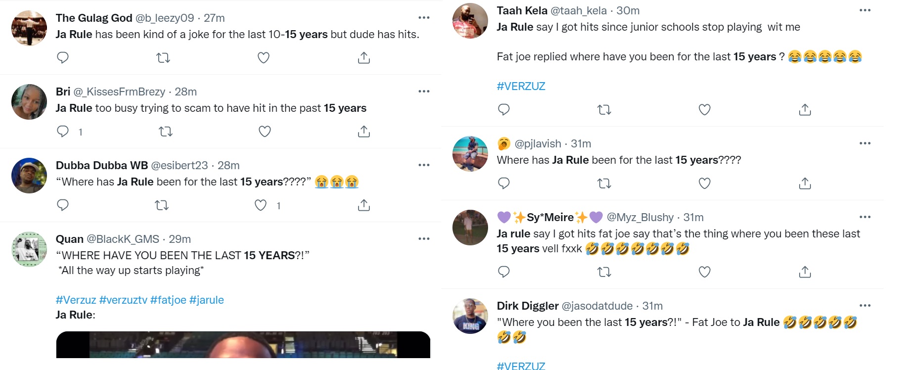 Fat Joe asks Ja Rule where he's been for the past fifteen years on Verzuz