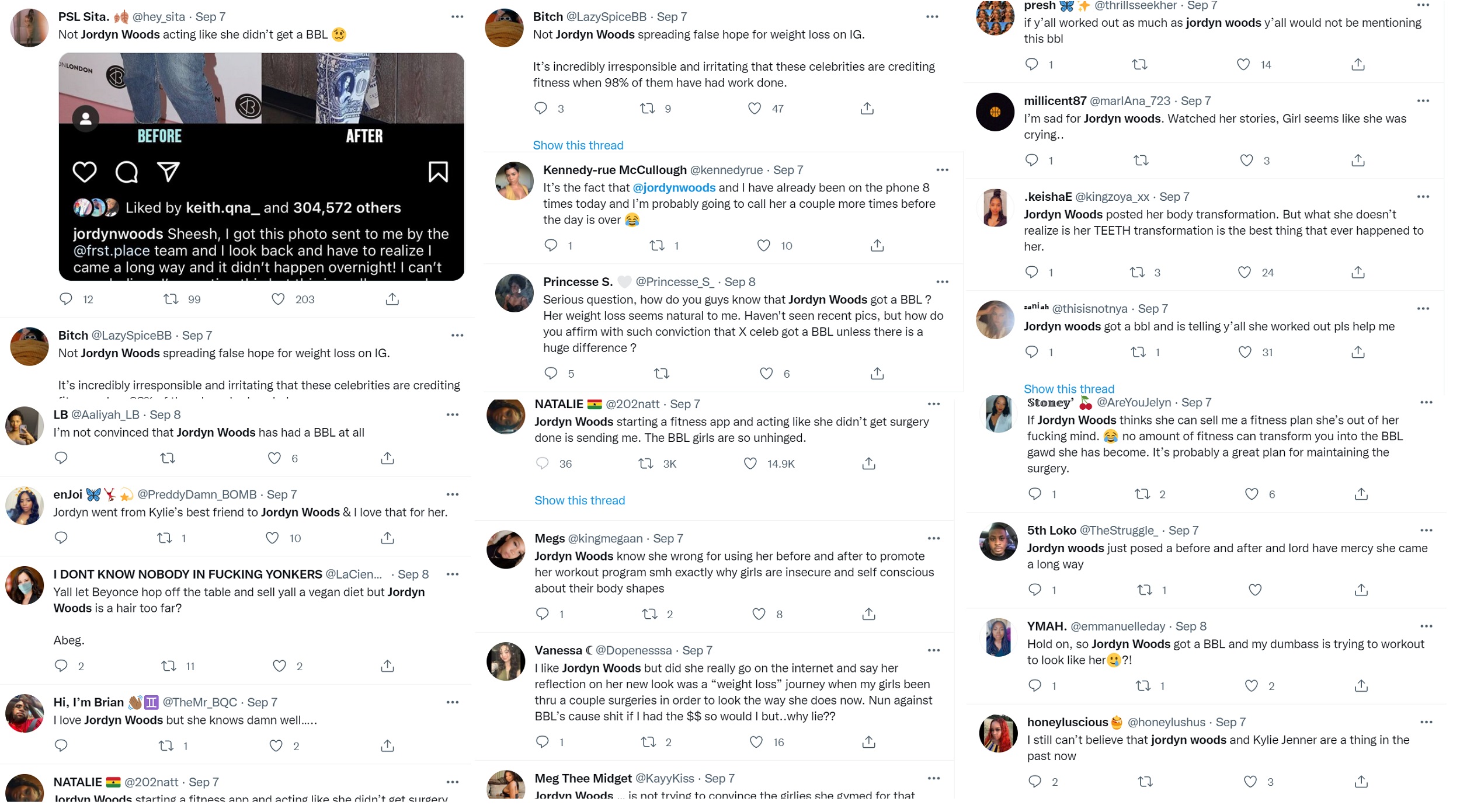 Jordyn Woods gets dragged by Twitter for using before and after pics of herself to promote fitness app; Fans accuse her of having BBL