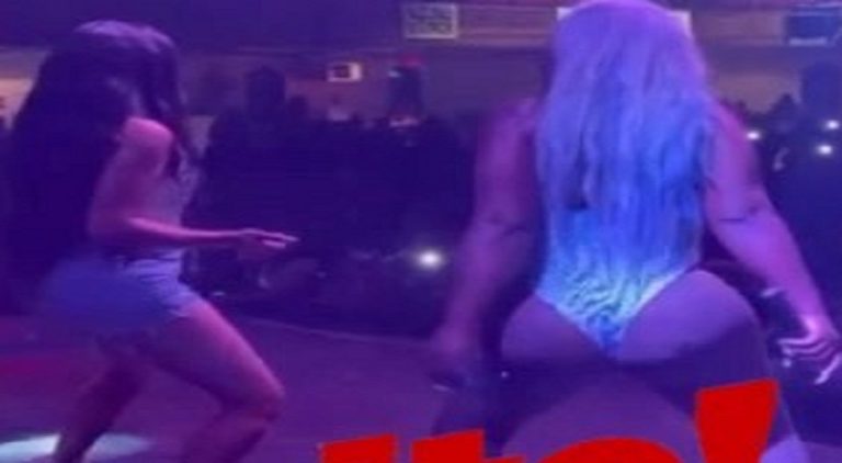 Karlie Redd's knees almost give out while she is twerking with Spice