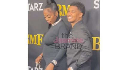 Kash Doll showing her baby bump at the BMF premiere red carpet with Tracy T.