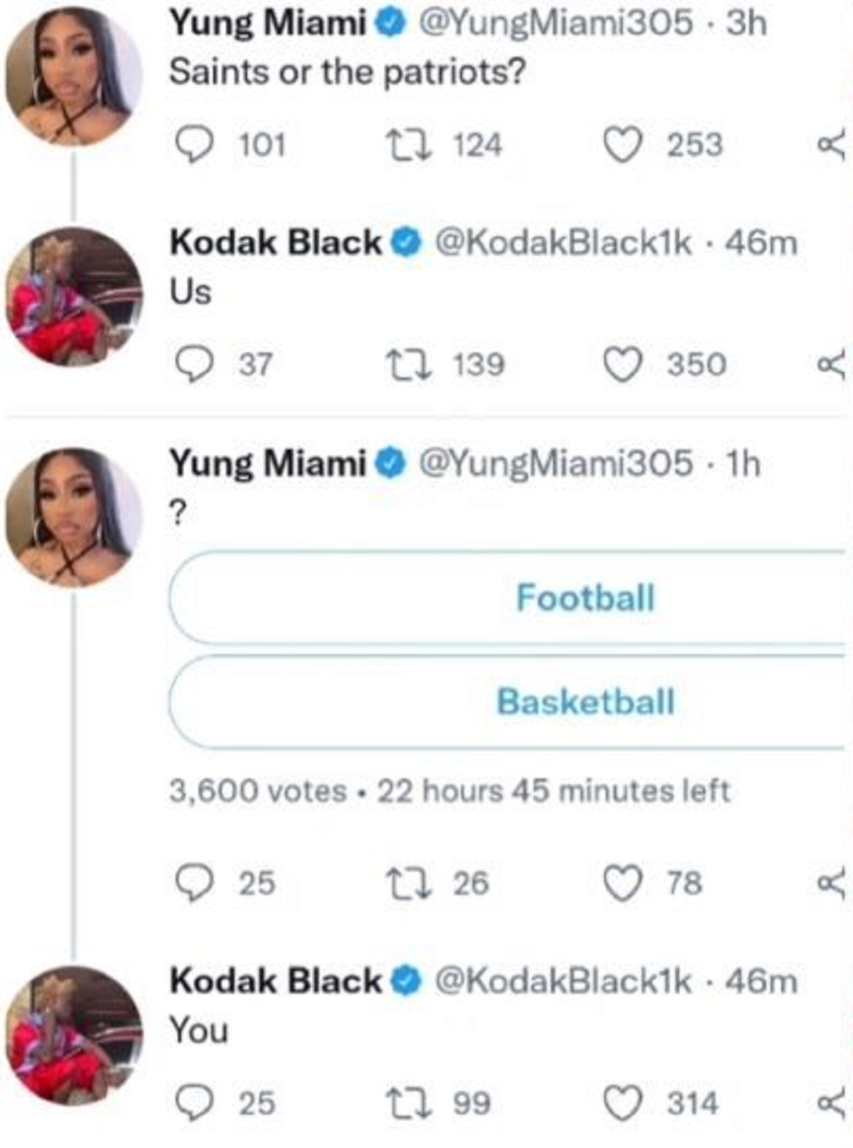 Kodak Black tells Yung Miami he wants her on Twitter